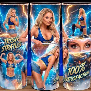 Trish Stratus Wrestling Bad Girl 100% Stratusfaction Cup Mug Tumbler 20oz